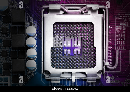 Cpu socket on computer motherboard Stock Photo