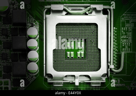 Cpu socket on computer motherboard Stock Photo