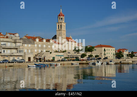 Harbour of Sutivan in front of the Sveti Ivan Church, Sutivan, Island Brac, Dalmatia, Croatia Stock Photo