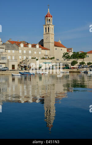 Harbour of Sutivan in front of the Sveti Ivan Church, Sutivan, Island Brac, Dalmatia, Croatia Stock Photo