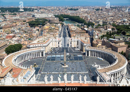 View on St Peter's Square and Rome from the dome of St. Peter's Basilica, Vatican, Rome, Lazio, Italy Stock Photo