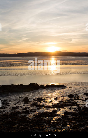 The View Across Morecambe Bay and the Kent Channel Towards Grange-Over-Sands From the Coast at Silverdale Lancashire England UK Stock Photo