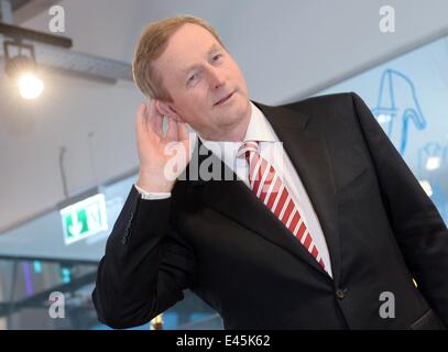 Berlin, Germany. 03rd July, 2014. Irish Prime Minister Enda Kenny speaks during the opening of a Primark store at Alexanderplatz in Berlin, Germany, 03 July 2014. Photo: BRITTA PEDERSEN/dpa/Alamy Live News Stock Photo