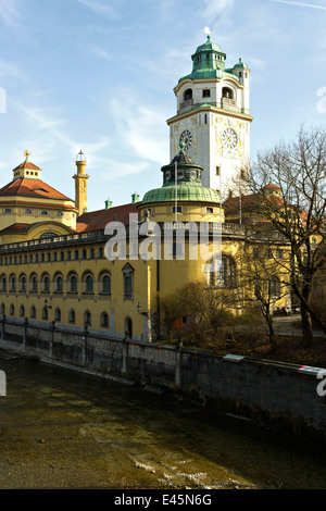 Muellersches Volksbad public swimming pool on the Isar river, Munich, Bavaria, Germany, Europe Stock Photo