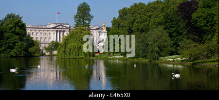 The beautiful view of Buckingham Palace from St. James's Park in London. Stock Photo