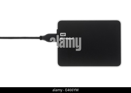 Portable USB external hard drive on white background Stock Photo
