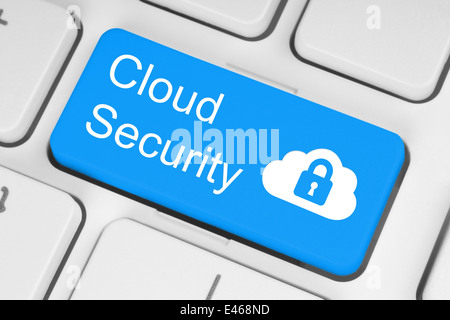 Cloud computing security concept on blue keyboard button close-up Stock Photo