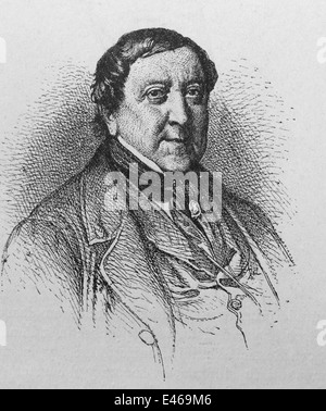 Gioachino Rossini (1792-1868). Italian composer. Engraving, 1917. Stock Photo