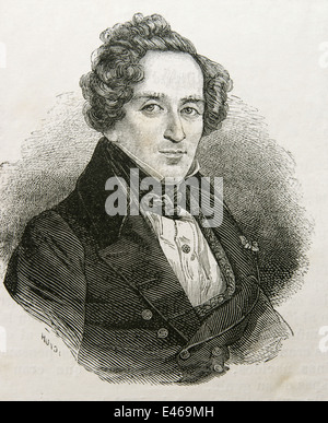 Giacomo Meyerbeer /1791-1864). German opera composer. Engraving. Universal History, 1885, Spain. Stock Photo