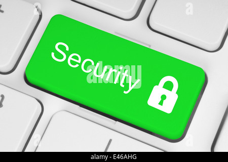 Green security button on the keyboard Stock Photo