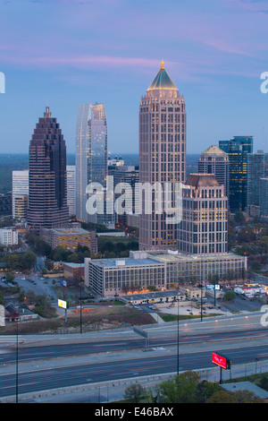 Elevated view over Interstate 85 passing the Atlanta skyline, Atlanta, Georgia, United States of America Stock Photo