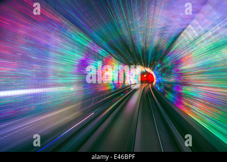 Sightseeing tunnel lights under the Huangpu River in Shanghai, China. Stock Photo