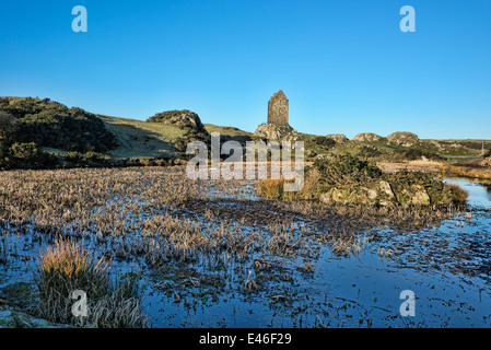 15th Century Smailholm Tower near Kelso in Scottish Borders on a very cold Winter Morning Stock Photo