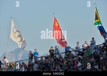 Lausanne Switzerland. 3rd July, 2014. A beautiful summer evening for spectators at Diamond League Lausanne - Athletissima 2014.  Credit:  Ted Byrne/Alamy Live News Stock Photo