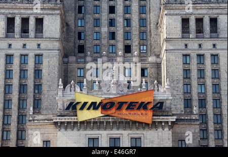 Kinoteka Cinema Sign on the Palace of Culture and Science in the city of Warsaw Stock Photo