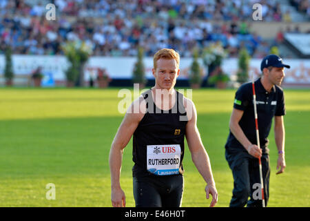 Lausanne Switzerland. 3rd July, 2014. Greg Rutherford (GBR) at the men's long jump at Diamond League Lausanne - Athletissima 2014.  Credit:  Ted Byrne/Alamy Live News Stock Photo