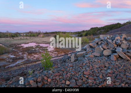 Water from a nearby tailings pond leaks into the local water supply near the Vale mining operations in Sudbury, Ontario, Canada. Stock Photo