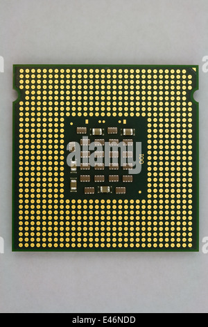 Gold Contacts on Modern Computer Processor - Closeup Stock Photo