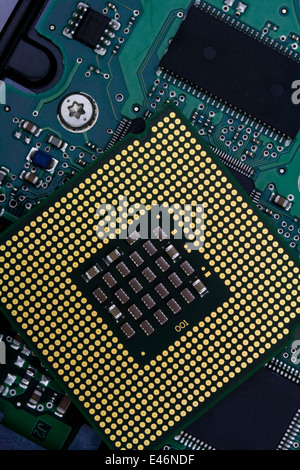 Gold Contacts on Modern Computer Processor - Closeup Stock Photo