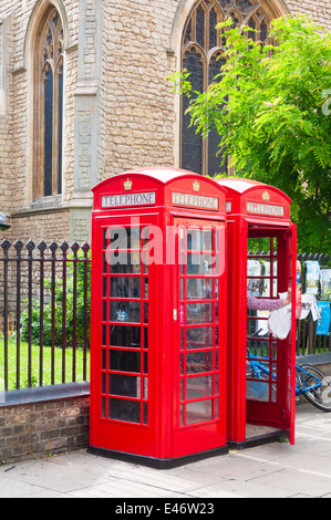Red BT telephone boxes in Cambridge, UK Stock Photo