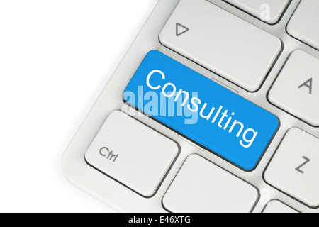 Blue consulting keyboard button on white background Stock Photo