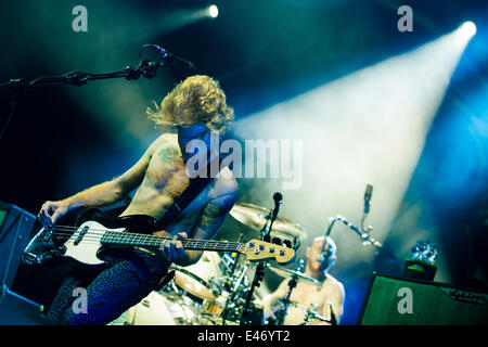 Hrade Kralove, Czech Republic. 3rd July, 2014. Bassist James Johnston and drummer Ben Johnston of the Scottish band Biffy Clyro perform during the music festival Rock for People in Hrade Kralove, Czech Republic. Credit:  David Tanecek/CTK Photo/Alamy Live News Stock Photo