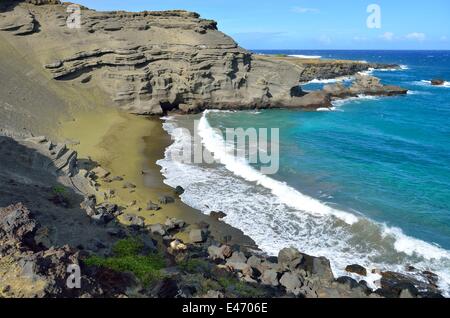 Visitors swim at the Mahana Beach near Naalehu (Hawaii). Stock Photo