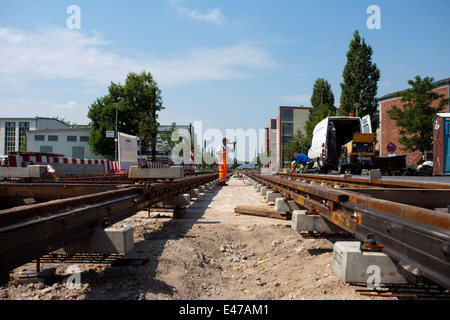 Tram construction site Stock Photo