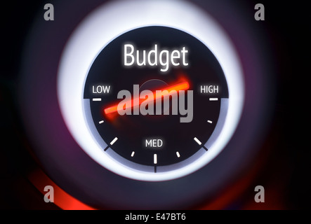 Low Budget concept displayed on a gauge. Stock Photo