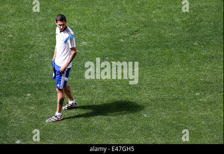 Brasilia. 4th July, 2014. Argentina's Angel Di Maria is seen during a training session in Brasilia, Brazil, on July 4, 2014, ahead of a quarter-finals match between Argentina and Belgium of 2014 FIFA World Cup. Credit:  Li Ming/Xinhua/Alamy Live News Stock Photo