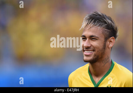 Fortaleza, Brazil. 04th July, 2014. Neymar of Brazil seen during the FIFA World Cup 2014 quarter final match soccer between Brazil and Colombia in Fortaleza, Brazil, 04 July 2014. Photo: Marius Becker/dpa/Alamy Live News Stock Photo