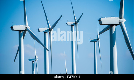 7 Turbines at Cefn Croes windfarm Mid Wales UK Stock Photo