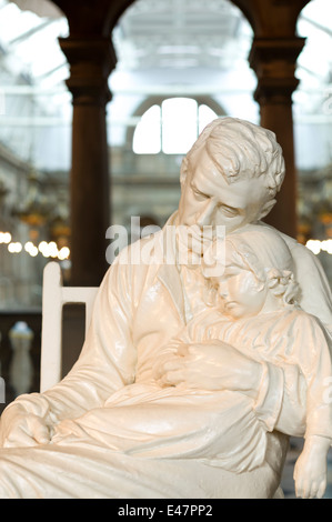 19th Century sculpture 'Motherless' of father and child by George Lawson, Kelvingrove Art Gallery and Museum in Glasgow Scotland Stock Photo