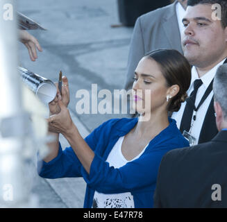Hollywood, California, USA. 3rd July, 2014. American television and film actress Jessica Alba made an appearance on Jimmy Kimmel Live in Hollywood at the El Capitan Theatre on Thursday July 3, 2014. After the taping, Alba came out to sign autographs and take photos with fans. © David Bro/ZUMA Wire/Alamy Live News Stock Photo