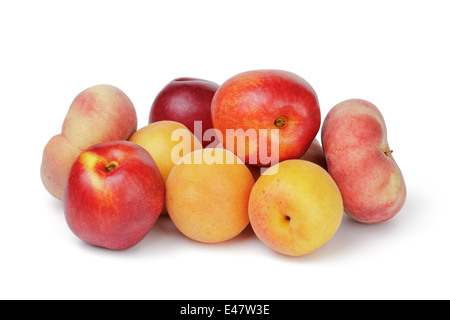 ripe fruits peaches apricots and nectarines, isolated on white background Stock Photo