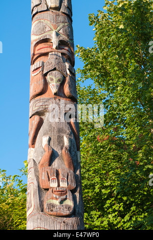 Chief's first nation nations totem pole in Service Park, Prince Rupert, British Columbia, Canada. Stock Photo