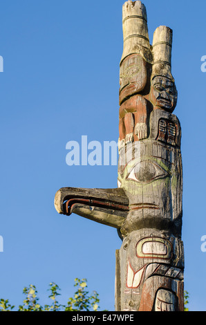 Chief's first nation nations totem pole in Service Park, Prince Rupert, British Columbia, Canada. Stock Photo