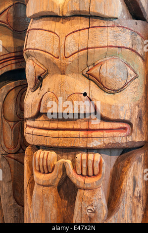 First nation indian haida coastal people totem totems story poles Museum of Northern British Columbia, Prince Rupert, Canada. Stock Photo