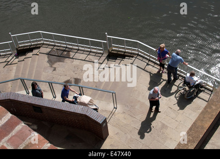 Aerial view of people by River Avon, Stratford-upon-Avon, UK Stock Photo