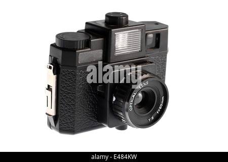 An old film plastic camera isolated on white. Stock Photo