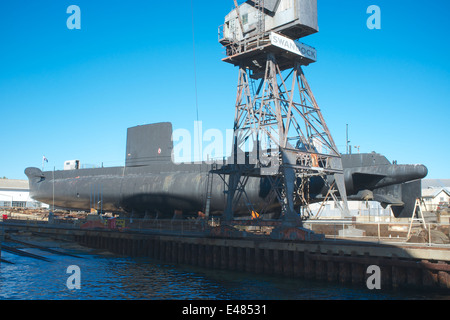 HMAS Ovens at the Western Australian Maritime Museum on the original World War 2 submarine slipway. Stock Photo