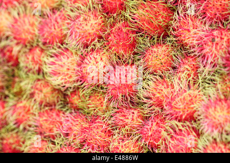 Pile of fresh rambutan in the market. Stock Photo