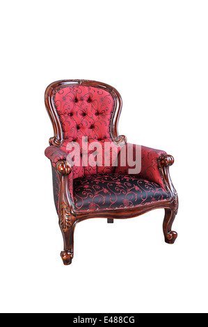 Vintage red silk cloth chair isolated on white background Stock Photo