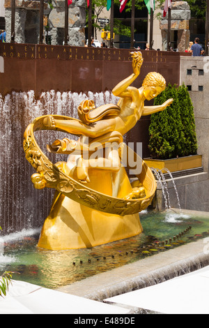New York City - June 22: Prometheus Statue at Rockefeller Center in New York on June 22, 2013 Stock Photo