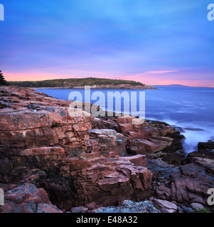 The Acadia Seacoast In Pre Dawn Twilight Near Thunderhole, Acadia National Park, Maine; USA Stock Photo