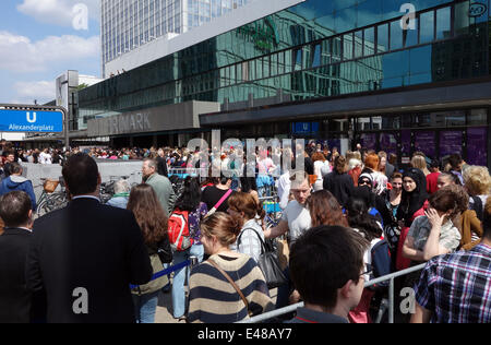 Berlin, Germany. 03rd July, 2014. A crowd of people stand outside during the opening of a Primark store at Alexanderplatz in Berlin, Germany, 03 July 2014. Photo: Xamax/dpa NO WIRE SERVICE/dpa/Alamy Live News Stock Photo