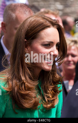 Catherine, Duchess of Cambridge GCVO, a member of the British royal family Kate, on a royal walkabout with visit to the village of West Tanfield prior to the arrival of the of the Tour de France peloton. The village has especially embraced the “Le Grand Depart.  The Tour de France is the largest annual sporting event in the world. It is the first time Le Tour has visited the north of England having previously only made visits to the south coast and the capital. Stock Photo