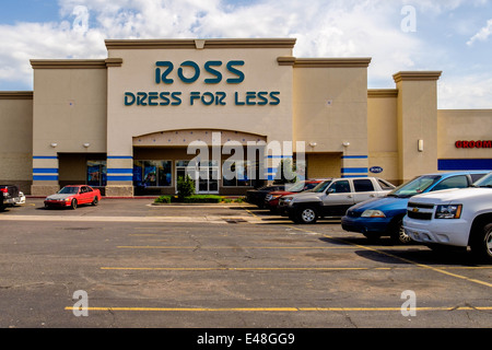 The exterior storefront, logo and parking lot of Ross Dress For Less, a discount clothing outlet. Oklahoma City, Oklahoma, USA. Stock Photo