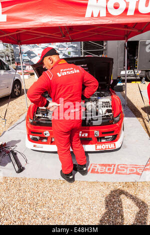 Tours, France. 05th July, 2014. Patrick Vassia and his car at the Tours Speedway, Tours, France. Stock Photo