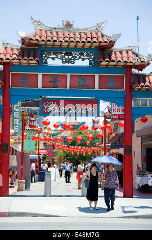 People walking in China Town in downtown Los Angeles Stock Photo